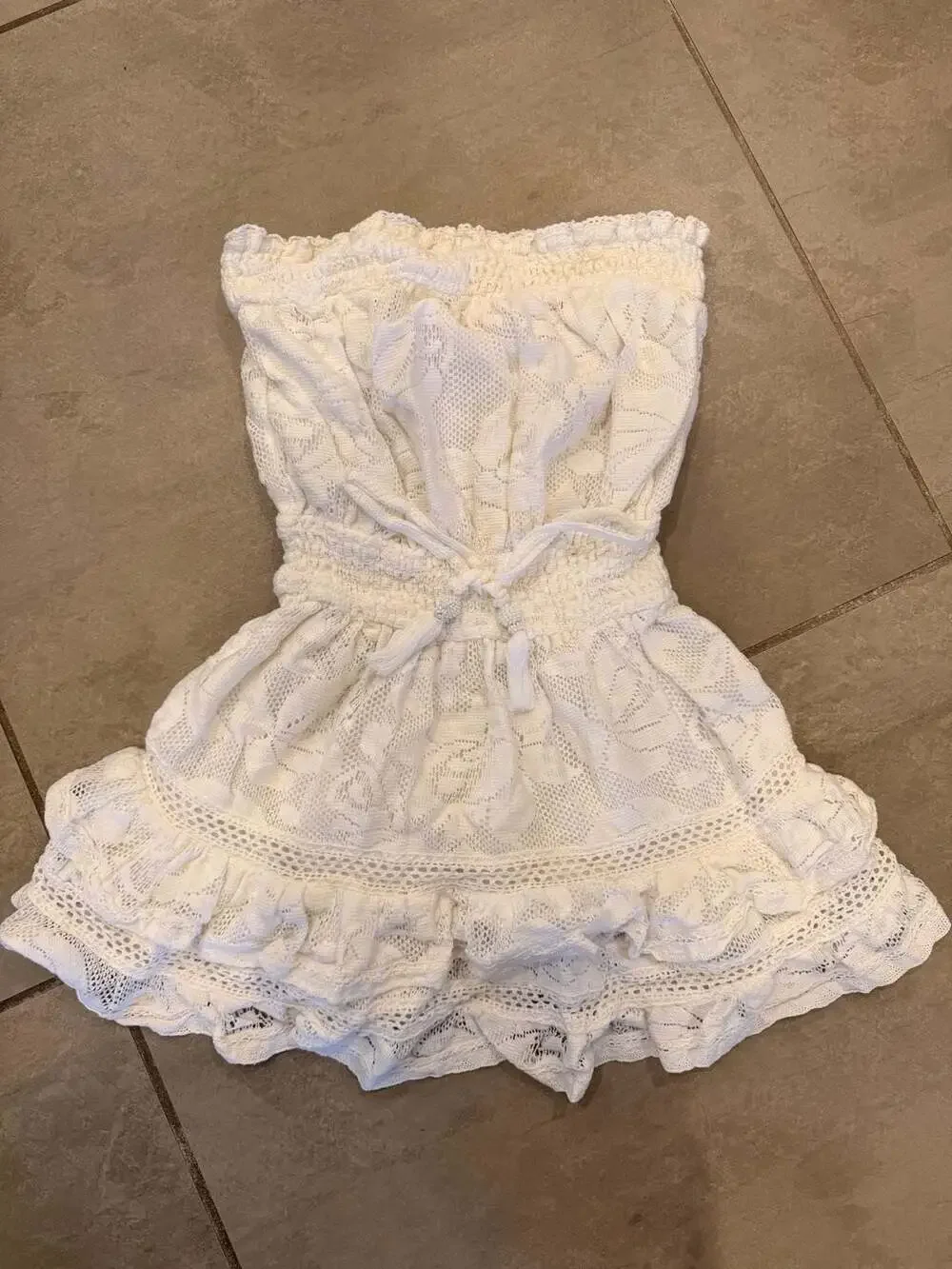 Girls Surf Gypsy White Lace Strapless Ruffle Romper